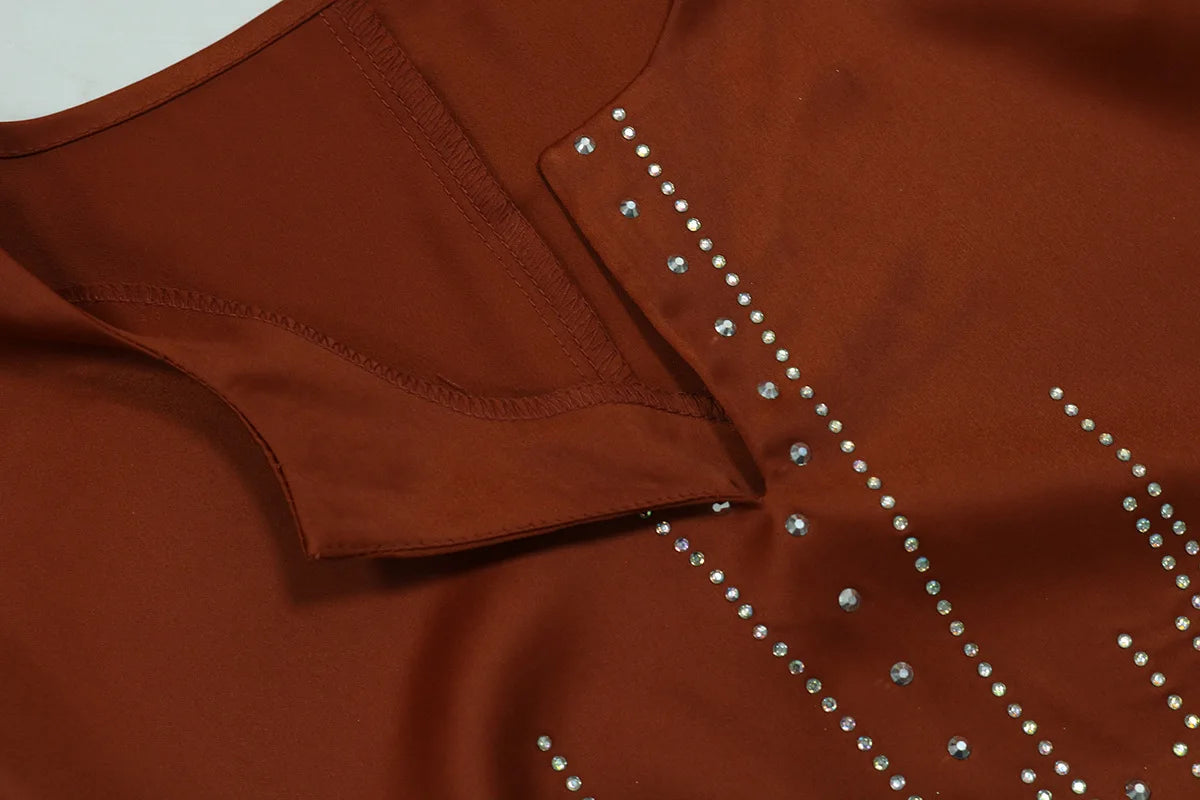 Vestido muçulmano de cetim para mulheres, Abaya Dubai, roupão de jantar, roupas diamantadas, moda