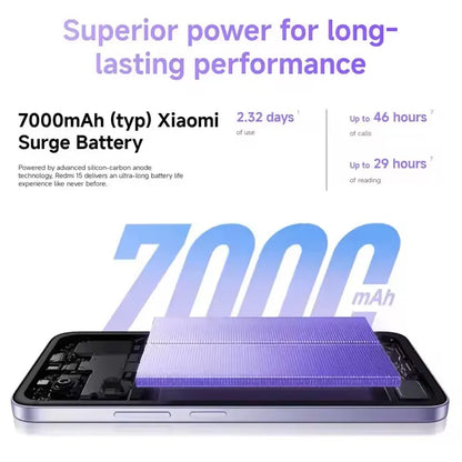 【Marca +】Redmi 15 Versão Global Smartphone 6,9" 50MP 7000mAh bateria 33W carregamento rápido IP64 Snapdragon ®   685 Plataforma Móvel