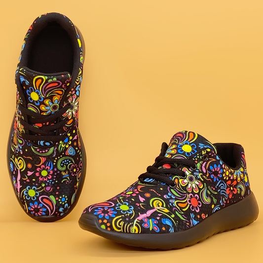 Women's Mexican Flower Pattern Lightweight Sneakers, Lace-Up Running Shoes, Casual & Stylish Shoes, Women's Footwear